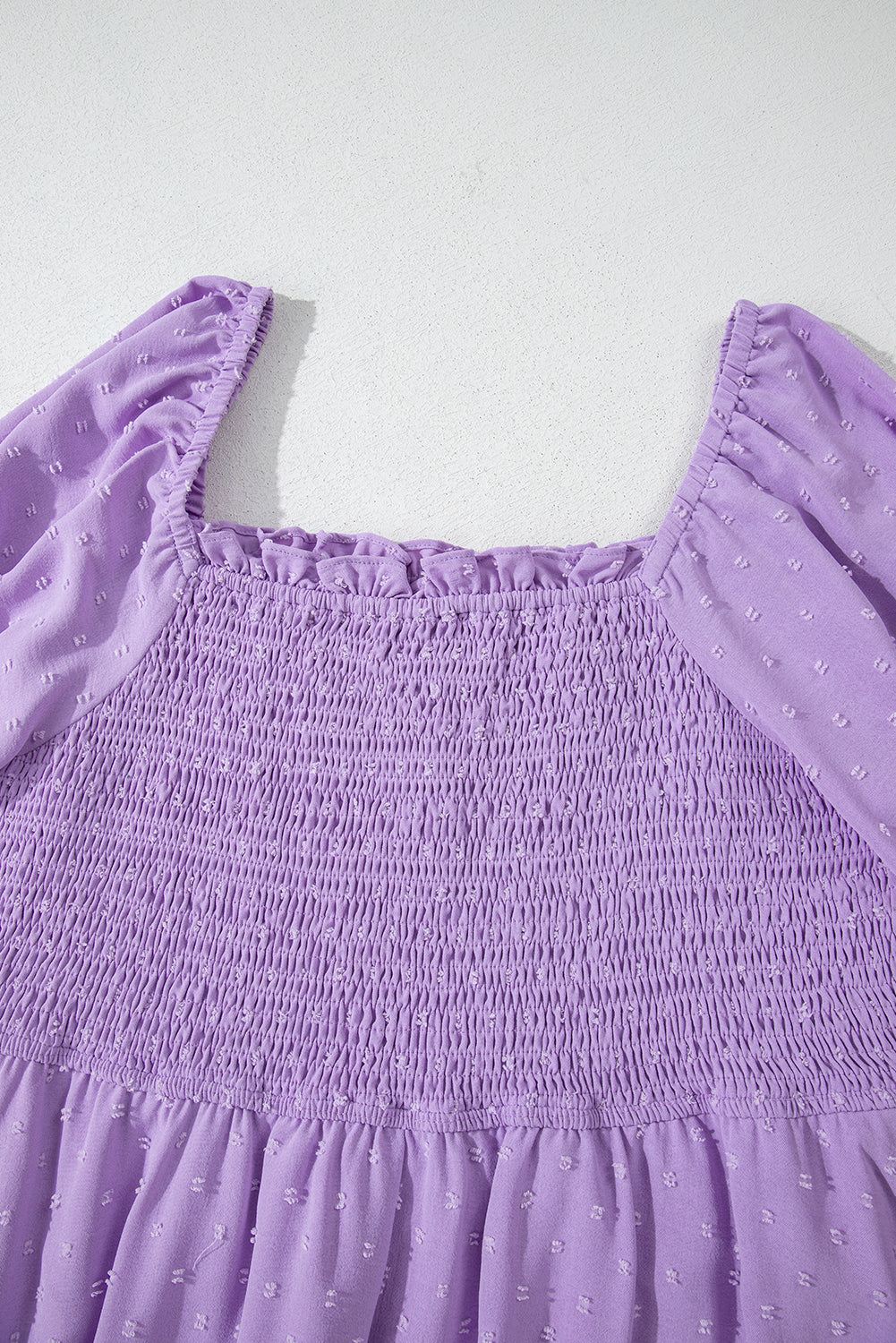 Wisteria Swiss Dot Smocked Frill Square Neck Plus Size Dress