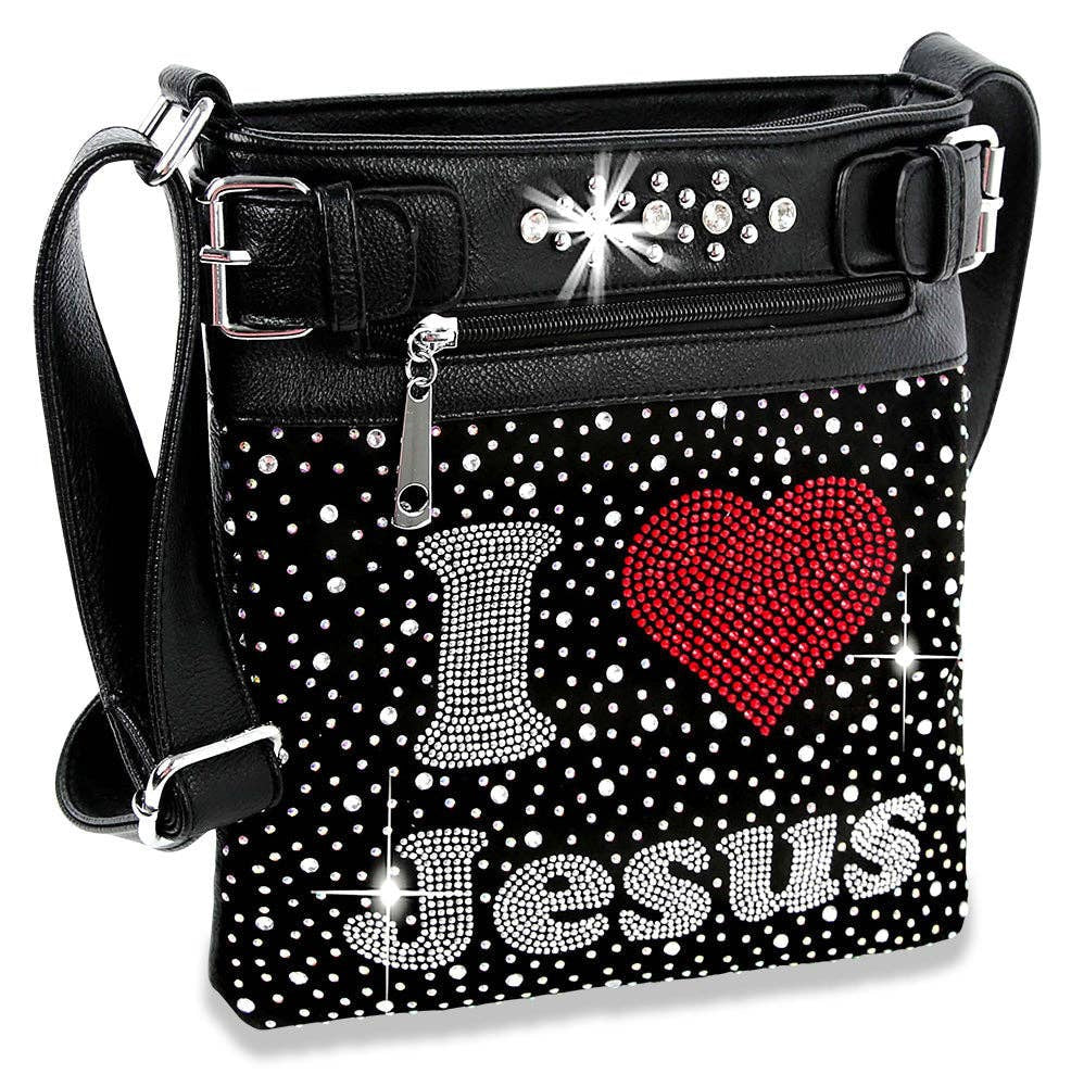 Jesus Love Rhinestone Bling Crossbody Sling Bag