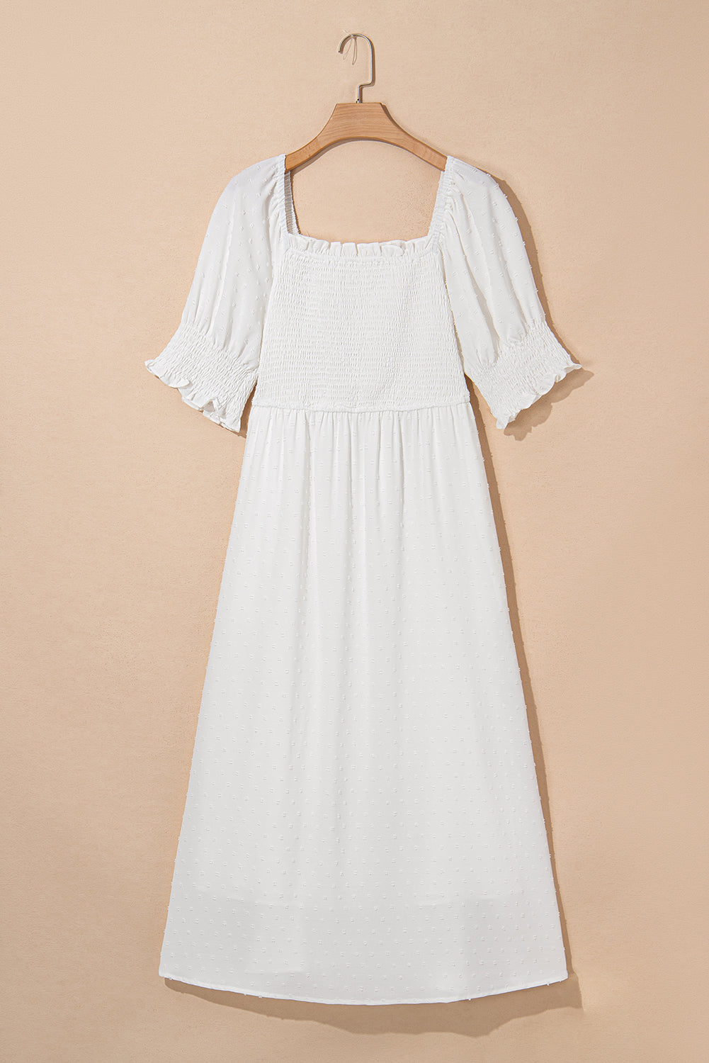 Wisteria Swiss Dot Smocked Frill Square Neck Plus Size Dress