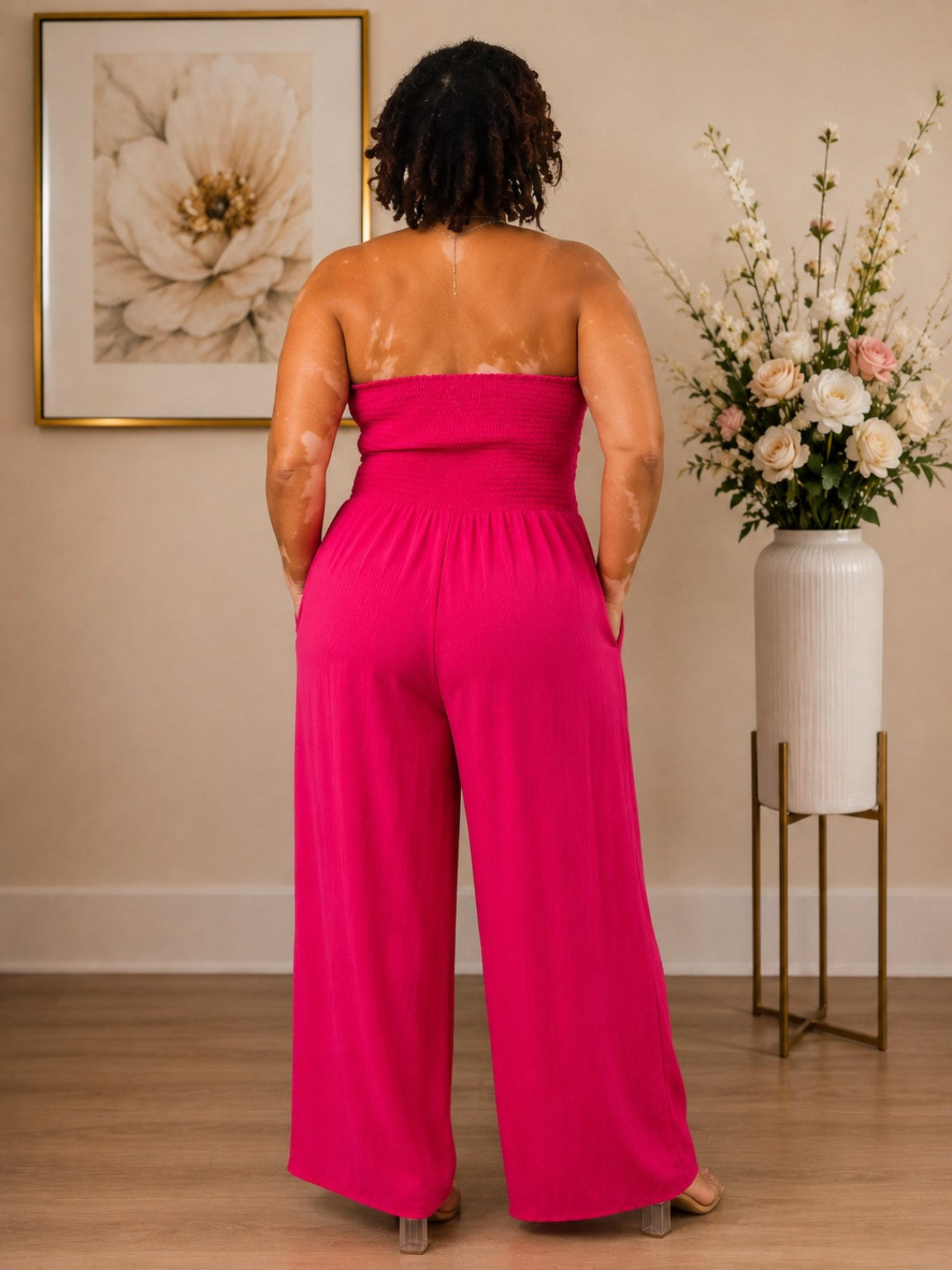 Plus Size Gauze Strapless Wide-Leg Jumpsuit
