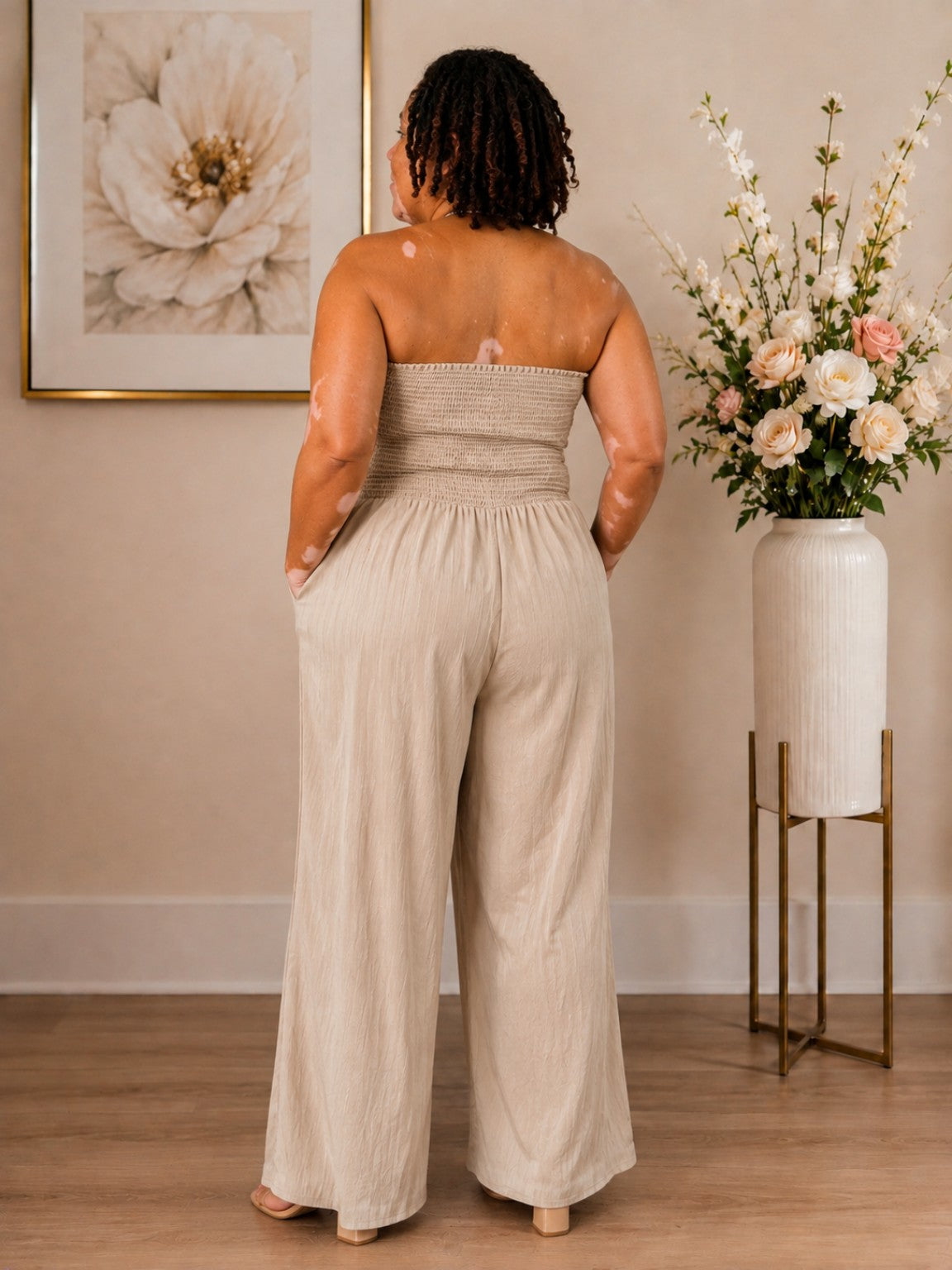 Plus Size Gauze Strapless Wide-Leg Jumpsuit