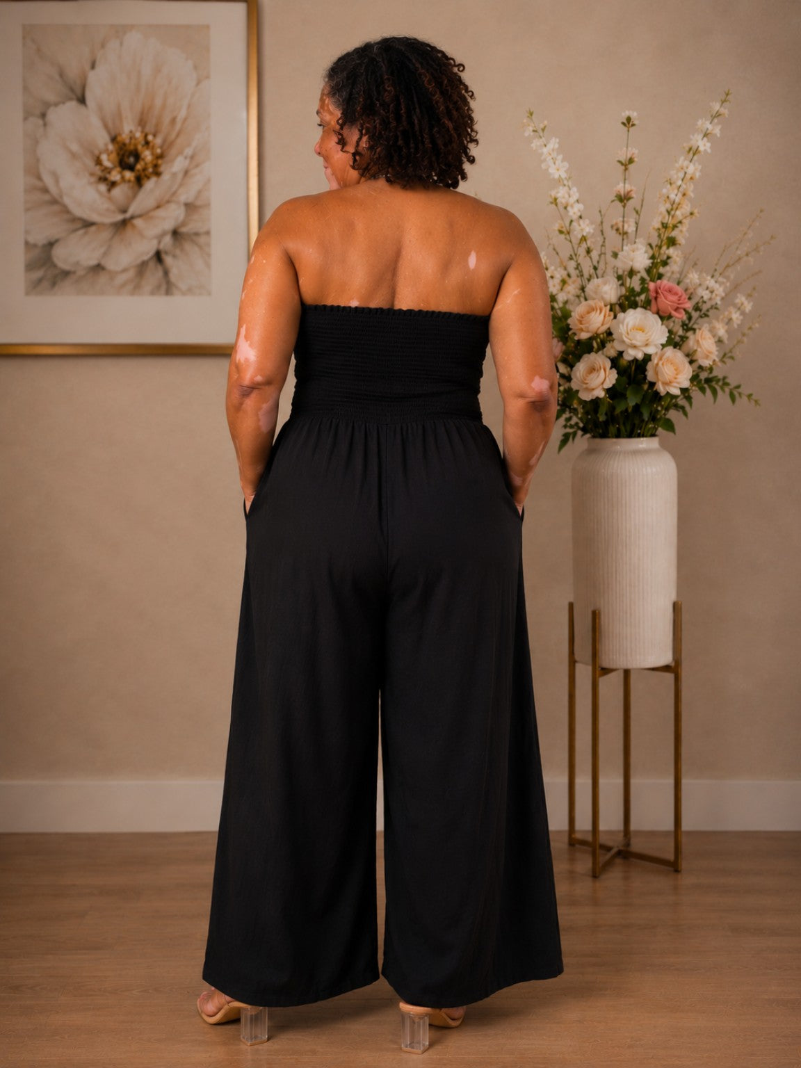 Plus Size Gauze Strapless Wide-Leg Jumpsuit