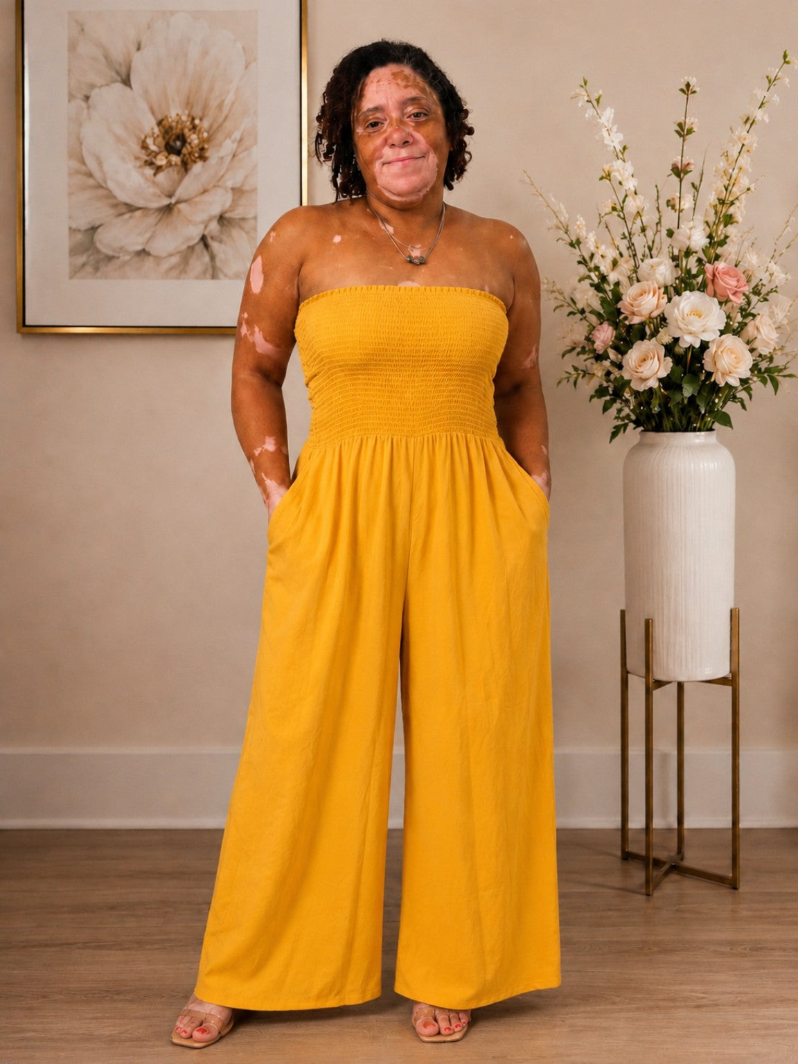 Plus Size Gauze Strapless Wide-Leg Jumpsuit