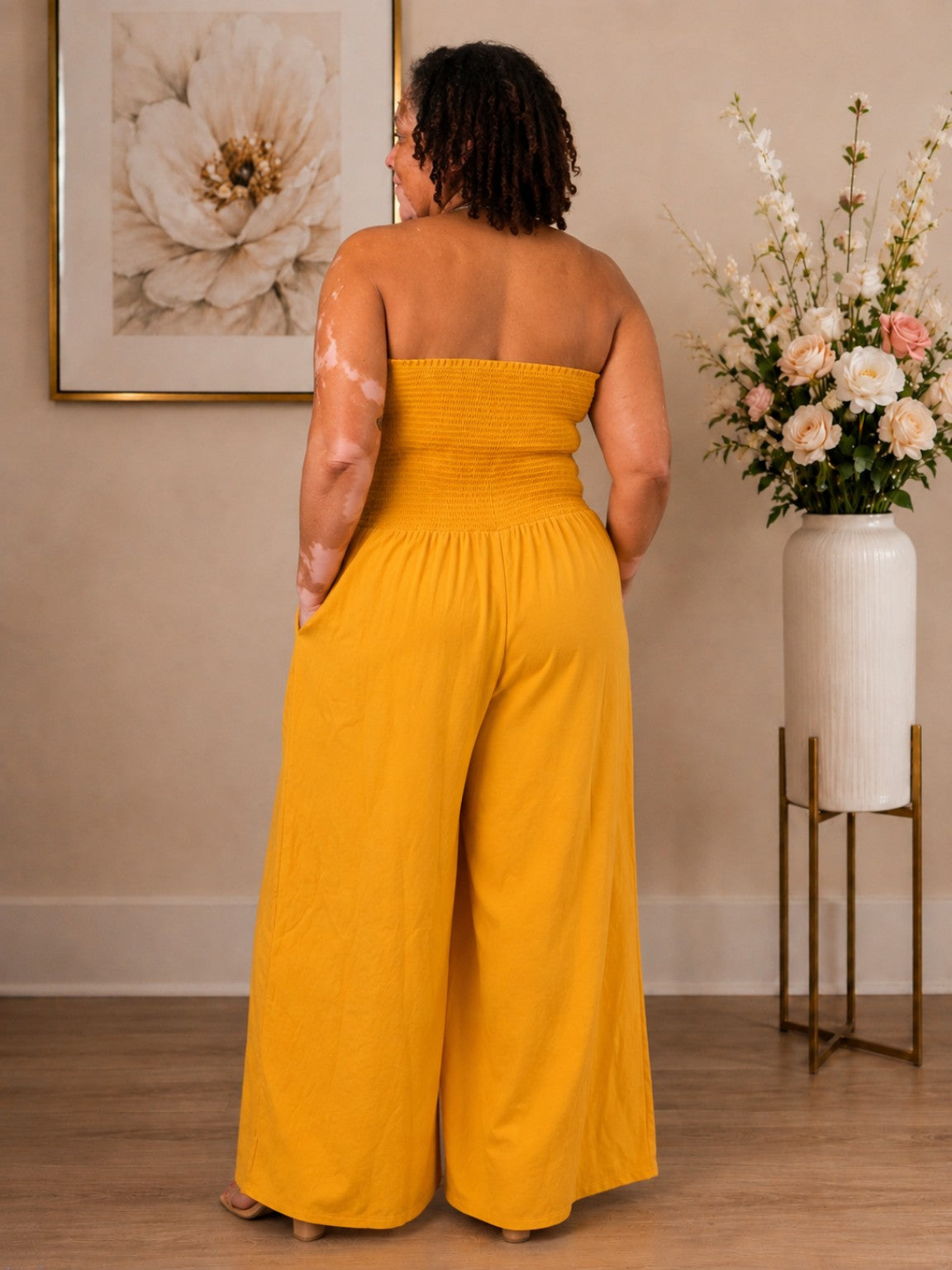 Plus Size Gauze Strapless Wide-Leg Jumpsuit