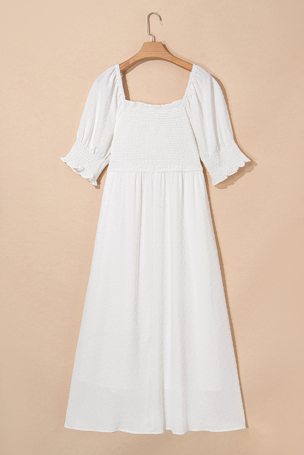 Wisteria Swiss Dot Smocked Frill Square Neck Plus Size Dress