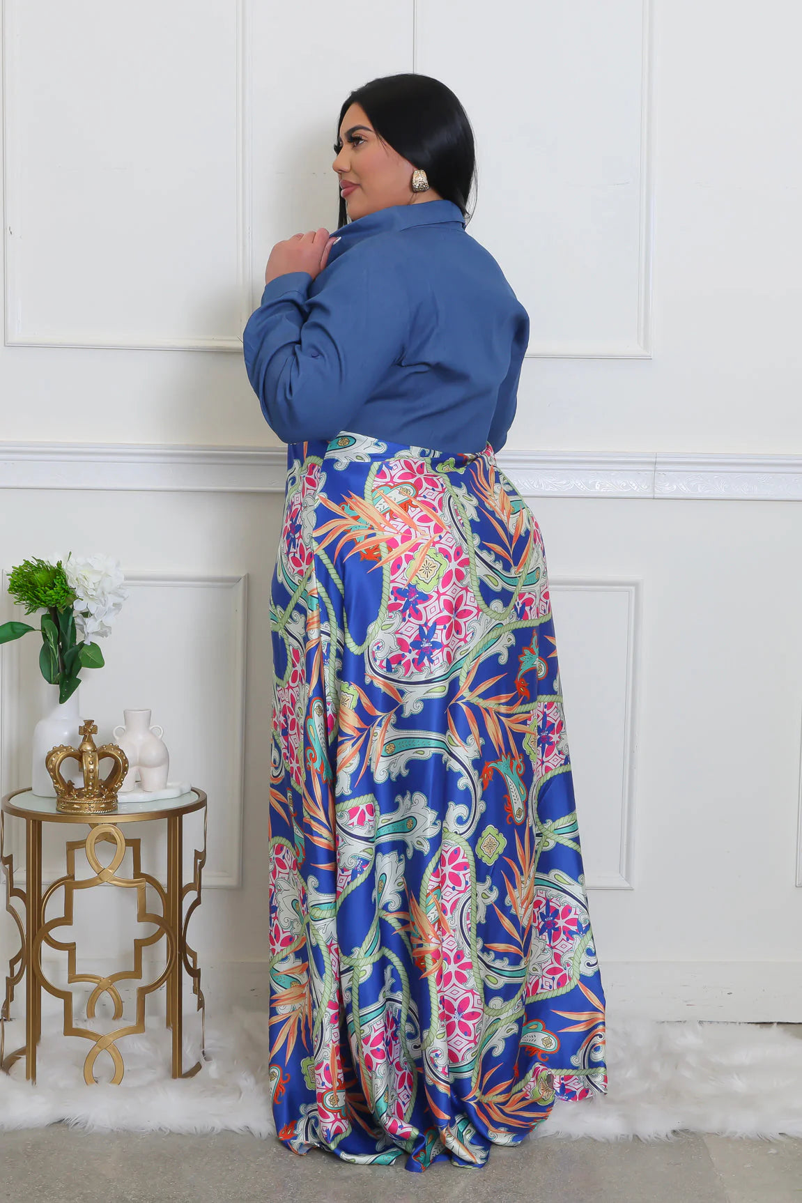 Denim Dream Satin Maxi Dress (Plus Size)
