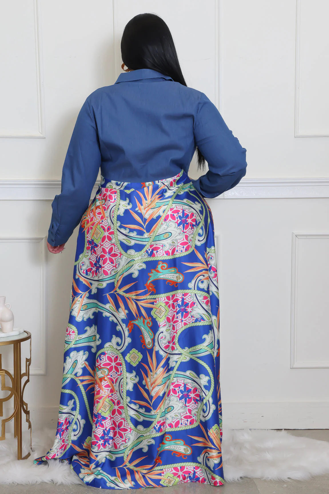 Denim Dream Satin Maxi Dress (Plus Size)
