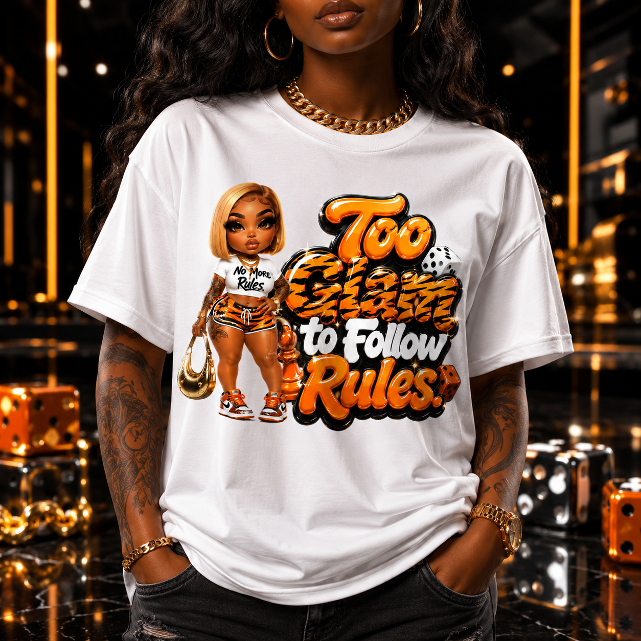 Too Glam to Follow Rules Graphic T-Shirt | Fashion Doll Graphic Tee | Statement Streetwear Shirt
