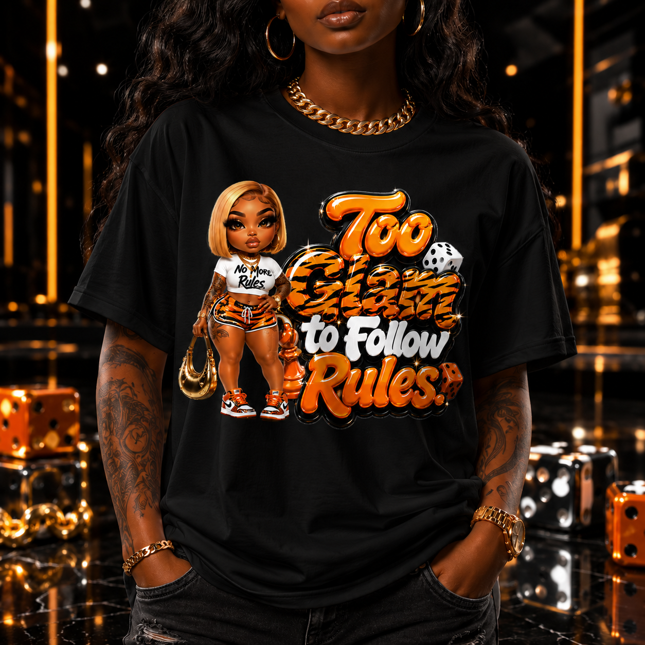 Too Glam to Follow Rules Graphic T-Shirt | Fashion Doll Graphic Tee | Statement Streetwear Shirt