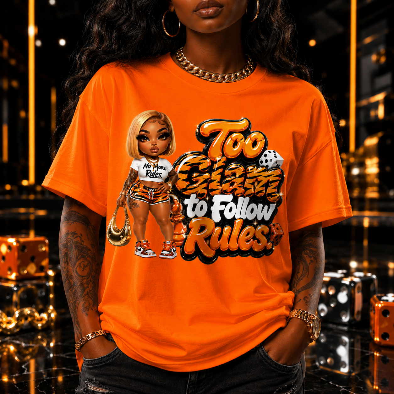 Too Glam to Follow Rules Graphic T-Shirt | Fashion Doll Graphic Tee | Statement Streetwear Shirt