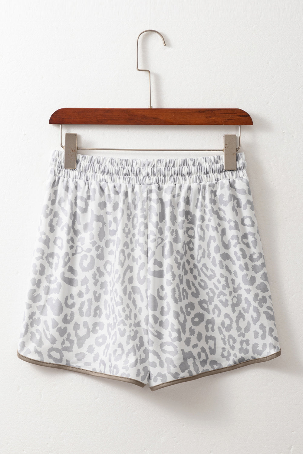 Pink Leopard Elastic Waist Lace up Contrast Trim Casual Shorts