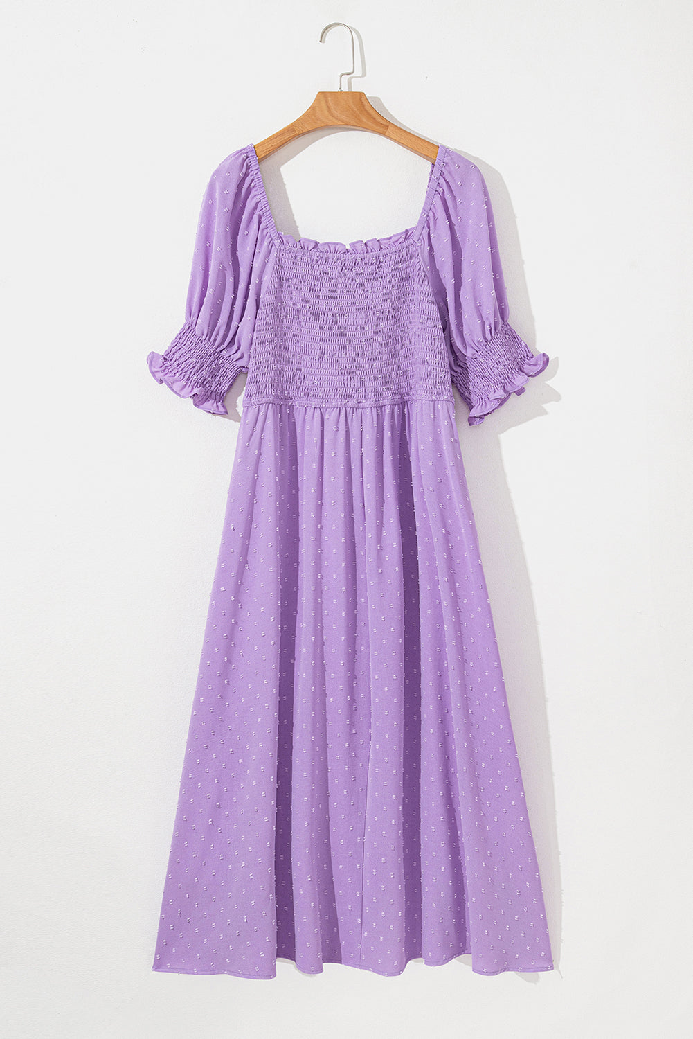 Wisteria Swiss Dot Smocked Frill Square Neck Plus Size Dress