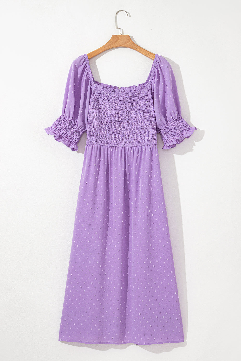Wisteria Swiss Dot Smocked Frill Square Neck Plus Size Dress
